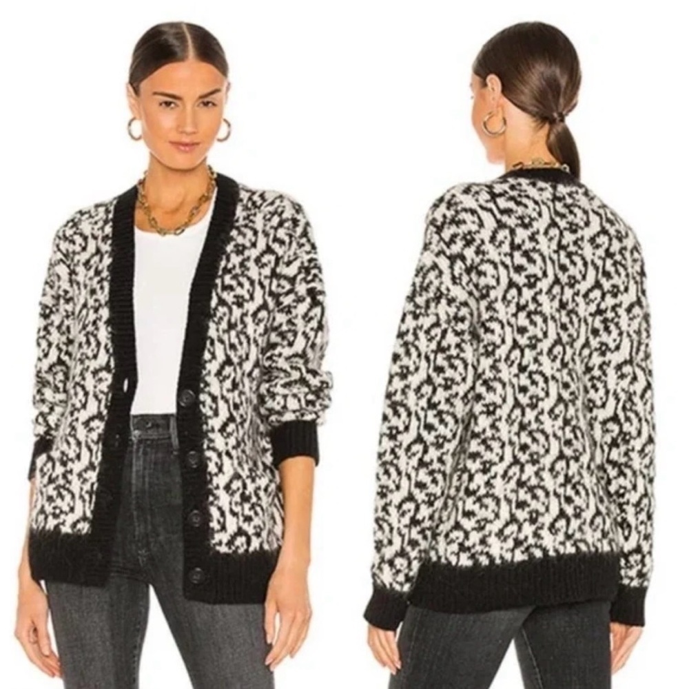 Mother The Oversized Alpaca Blend Knit Cardigan Size Large Leopard Cheetah Print